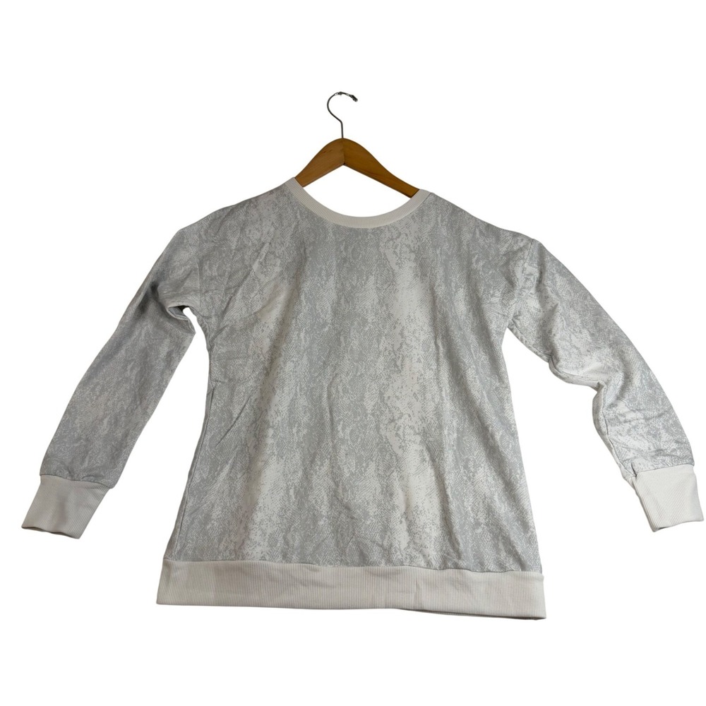 Mondetta Women Printed Sweatshirt White Grey Snakeskin Relaxed Fit Crew Neck S
